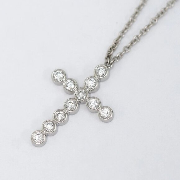 Tiffany & Co. Diamond Cross Necklace 17" Platinum PT950 Auth w/Box - Picture 1 of 8